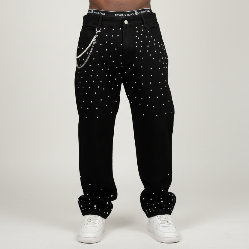Stolo Clothing Co Essential Rhinestone-Embellished Unisex Straight-Leg Jeans w/ Wallet Chain