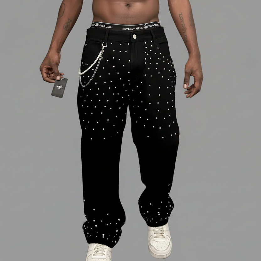 Stolo Clothing Co Essential Rhinestone-Embellished Unisex Straight-Leg Jeans w/ Wallet Chain