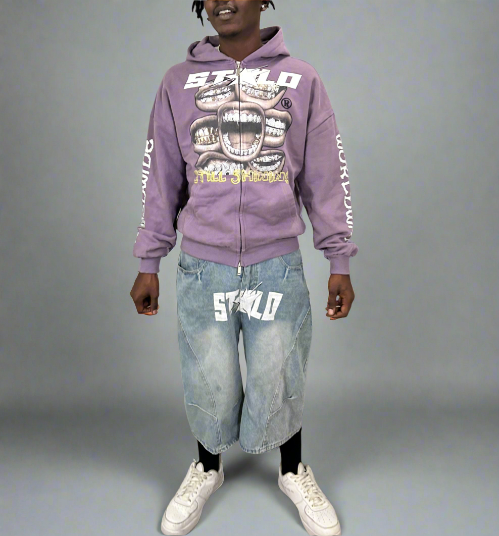 Limited Edition Stolo Clothing Co Still Shining x World Wide Cropped Double-Zip Up Hoodie