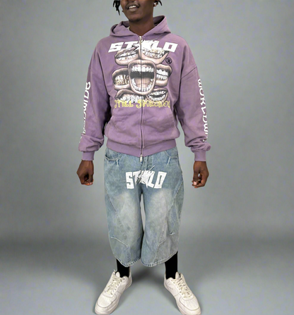 Limited Edition Stolo Clothing Co Still Shining x World Wide Cropped Double-Zip Up Hoodie