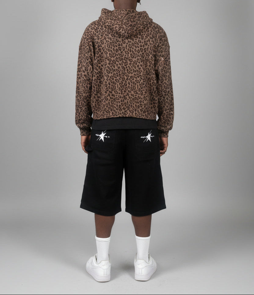 Stolo Clothing Co STARCHILD Leopard Print Waffle Texture Lightweight Double Zip Up Hoodie