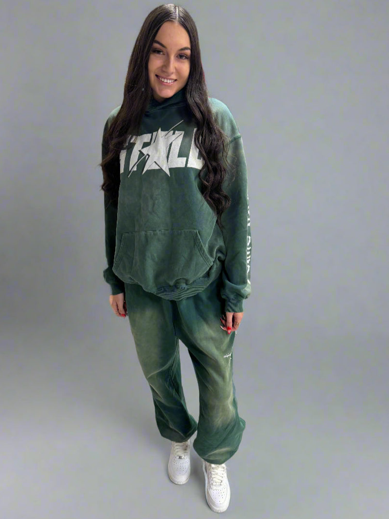 Stolo Clothing Co Essentials Sun Faded Fleece Baggy Joggers [BLACK & GREEN ]