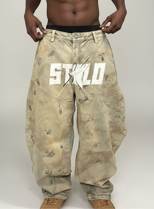 Stolo Clothing Co STARCHILD 1 OF 1 Unisex Dirty Washed Curved Blade Baggy Jeans