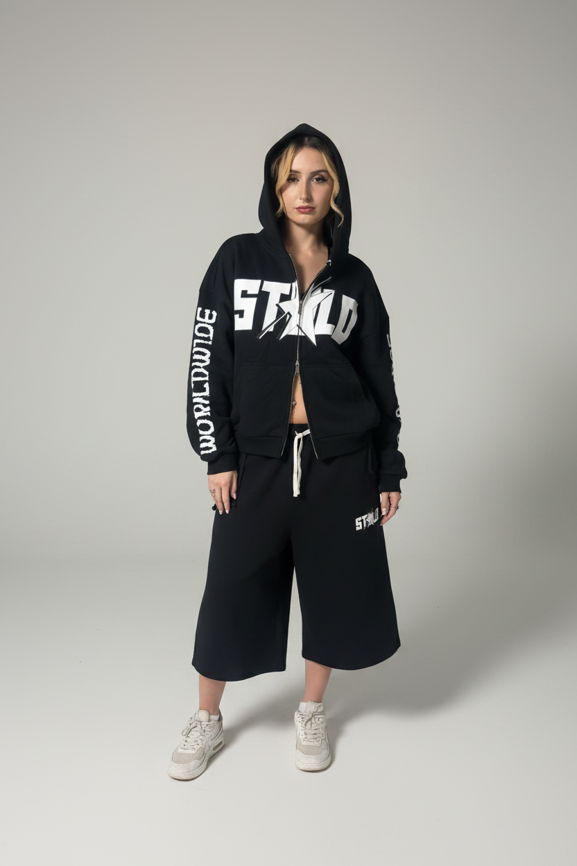 Stolo Clothing Co STARCHILD X WORLDWIDE Heavyweight Boxy Double Zip Fleece Zip-Up Hoodie (380GSM)
