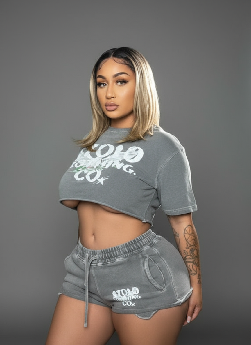 Stolo Clothing Co Birdies Snow Washed Raw Edge Crop Top Tee (280 GSM)