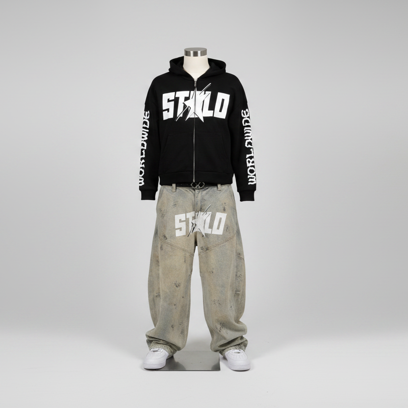 Stolo Clothing Co STARCHILD REBORN X WORLDWIDE Boxy Double Zip-Up Fleece Hoodie (380GSM)