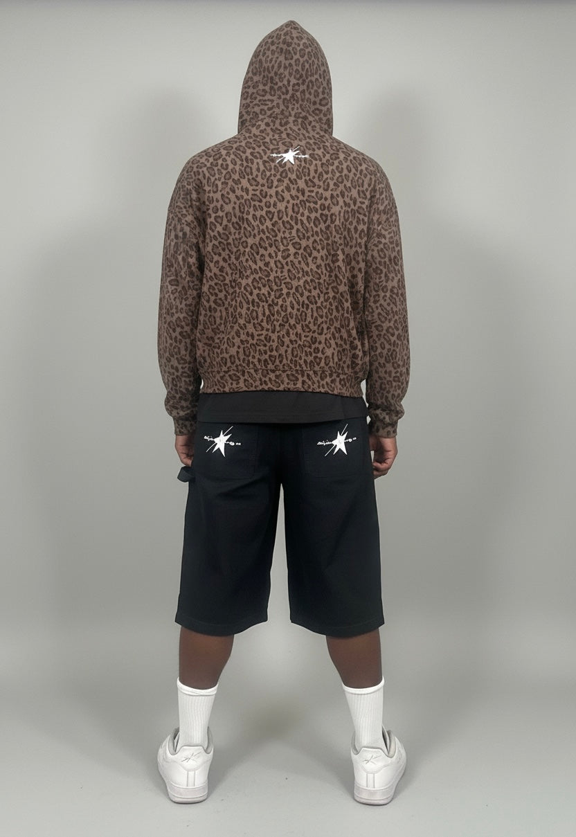 Stolo Clothing Co STARCHILD Leopard Print Waffle Texture Lightweight Double Zip Up Hoodie