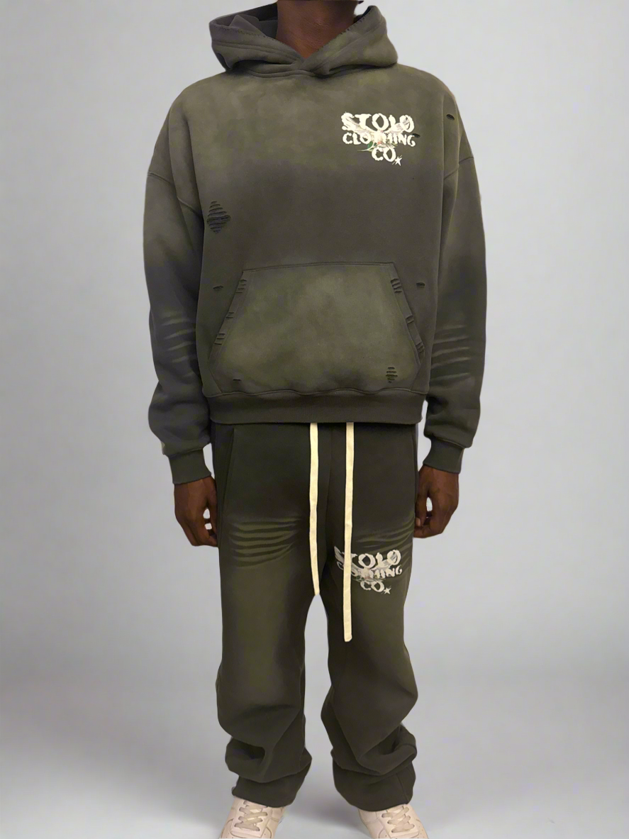 Stolo Clothing Co Birdies Hand-Frayed Sun Faded Boxy Hoodie