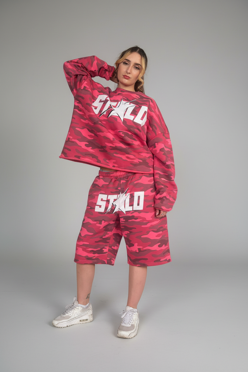Stolo Clothing Co Starchild ROSE CAMO Cropped Heavyweight Crewneck Sweatshirt (420 GSM)