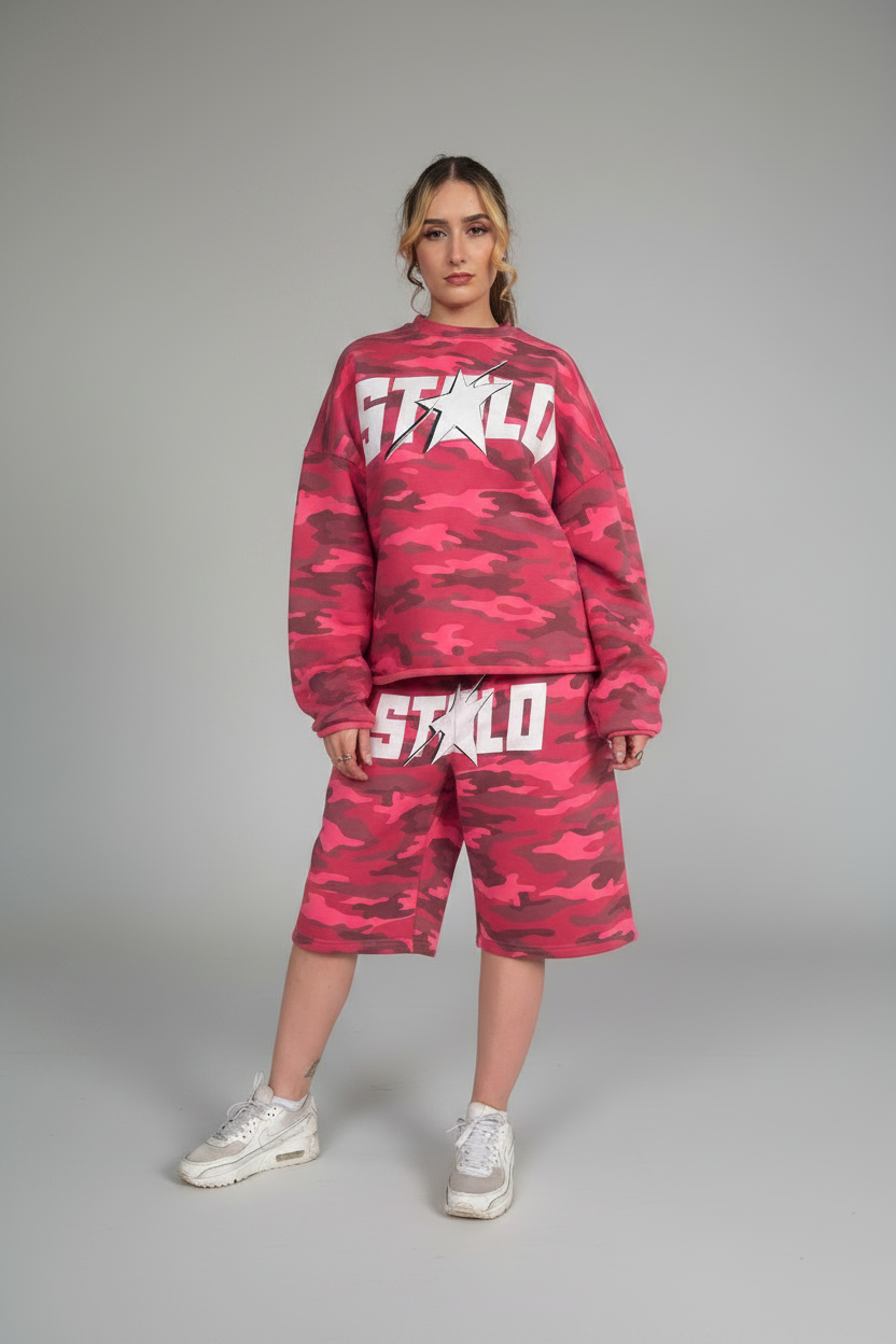 Stolo Clothing Co Starchild ROSE CAMO Cropped Heavyweight Crewneck Sweatshirt (420 GSM)
