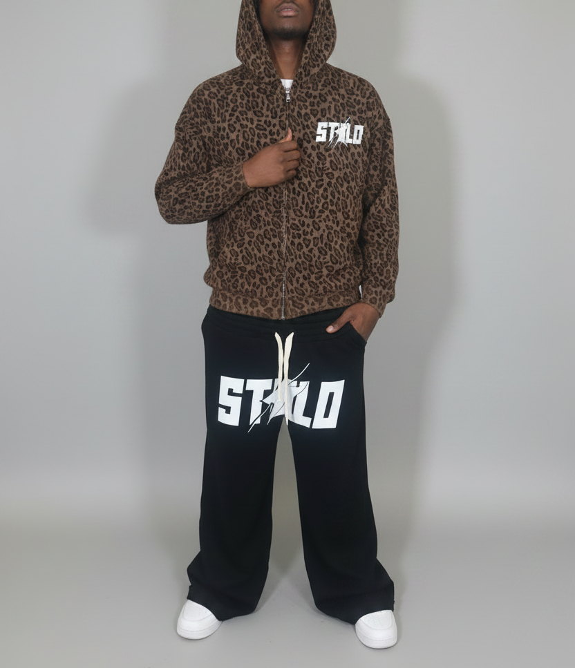 Stolo Clothing Co STARCHILD Leopard Print Waffle Texture Double Zip Up Hoodie