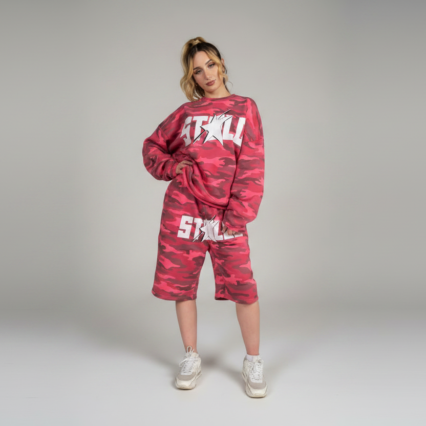 Stolo Clothing Co Starchild ROSE CAMO Cropped Heavyweight Crewneck Sweatshirt (420 GSM)