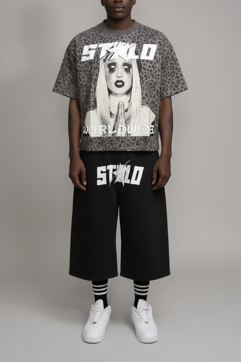 Stolo Clothing Co PREYING NUN Leopard Print Boxy Tee (240GSM)
