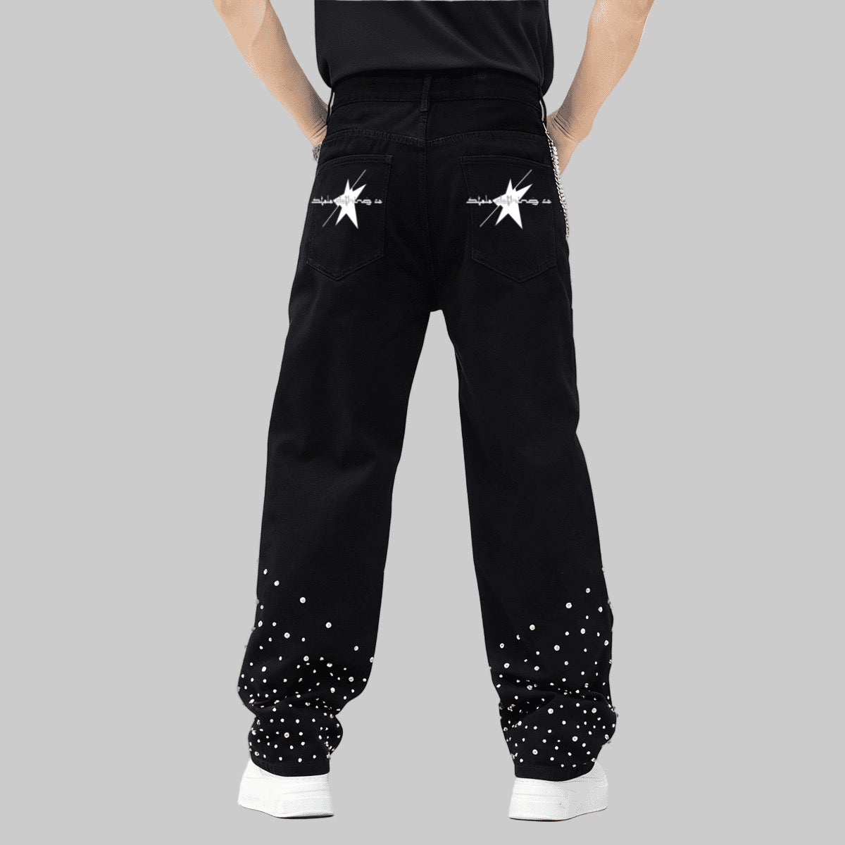 Stolo Clothing Co Essential Rhinestone-Embellished Relaxed Unisex Straight-Leg Jeans