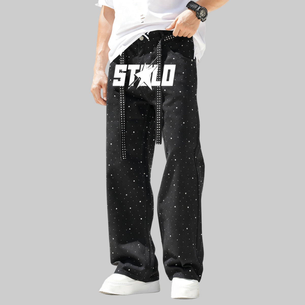 Stolo Clothing Co STARCHILD Unisex Rhinestone Star Loose Straight Jeans