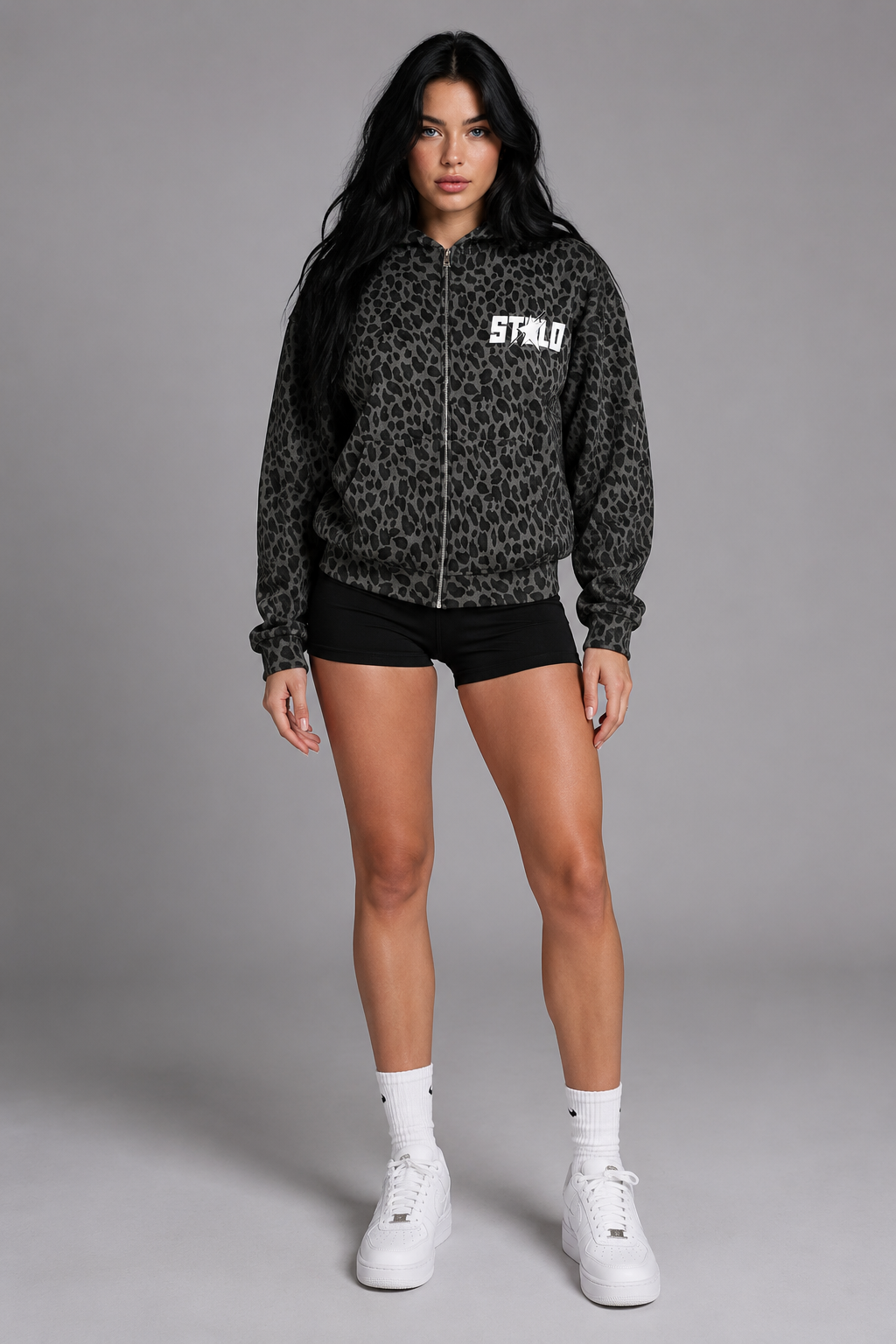 Stolo Clothing Co STARCHILD Leopard Print Waffle Texture Double Zip Up Hoodie