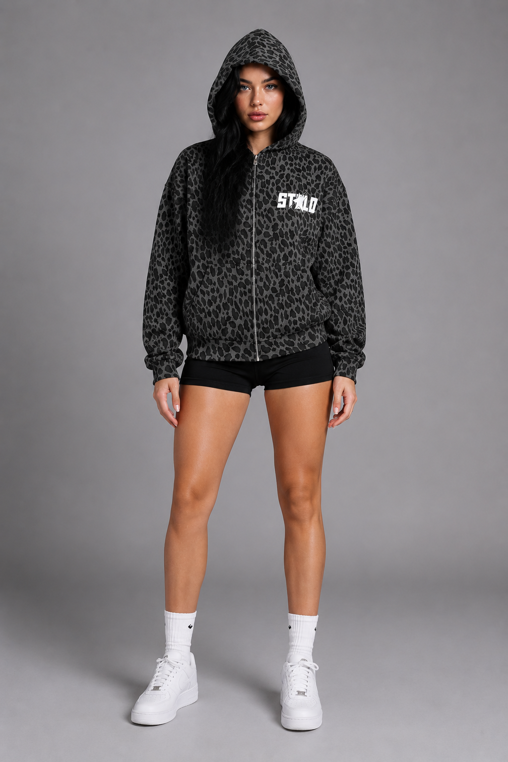 Stolo Clothing Co STARCHILD Leopard Print Waffle Texture Double Zip Up Hoodie
