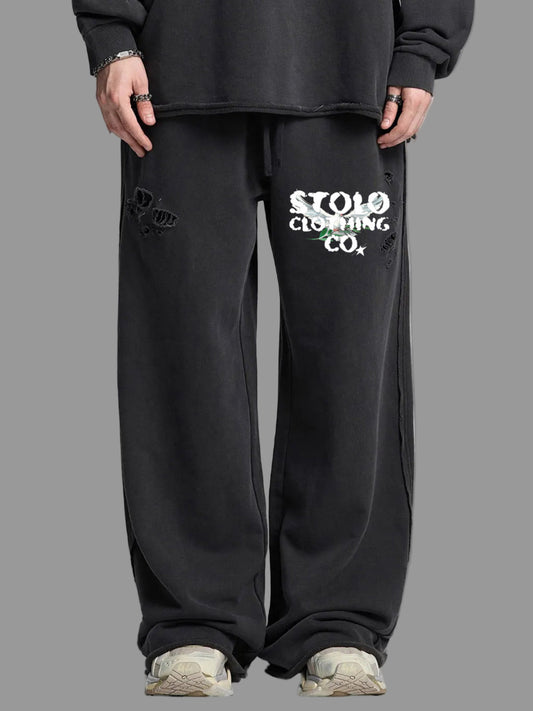 Stolo Clothing Co Birdies Hand Frayed Snow Washed Raw Edge Sweatpants