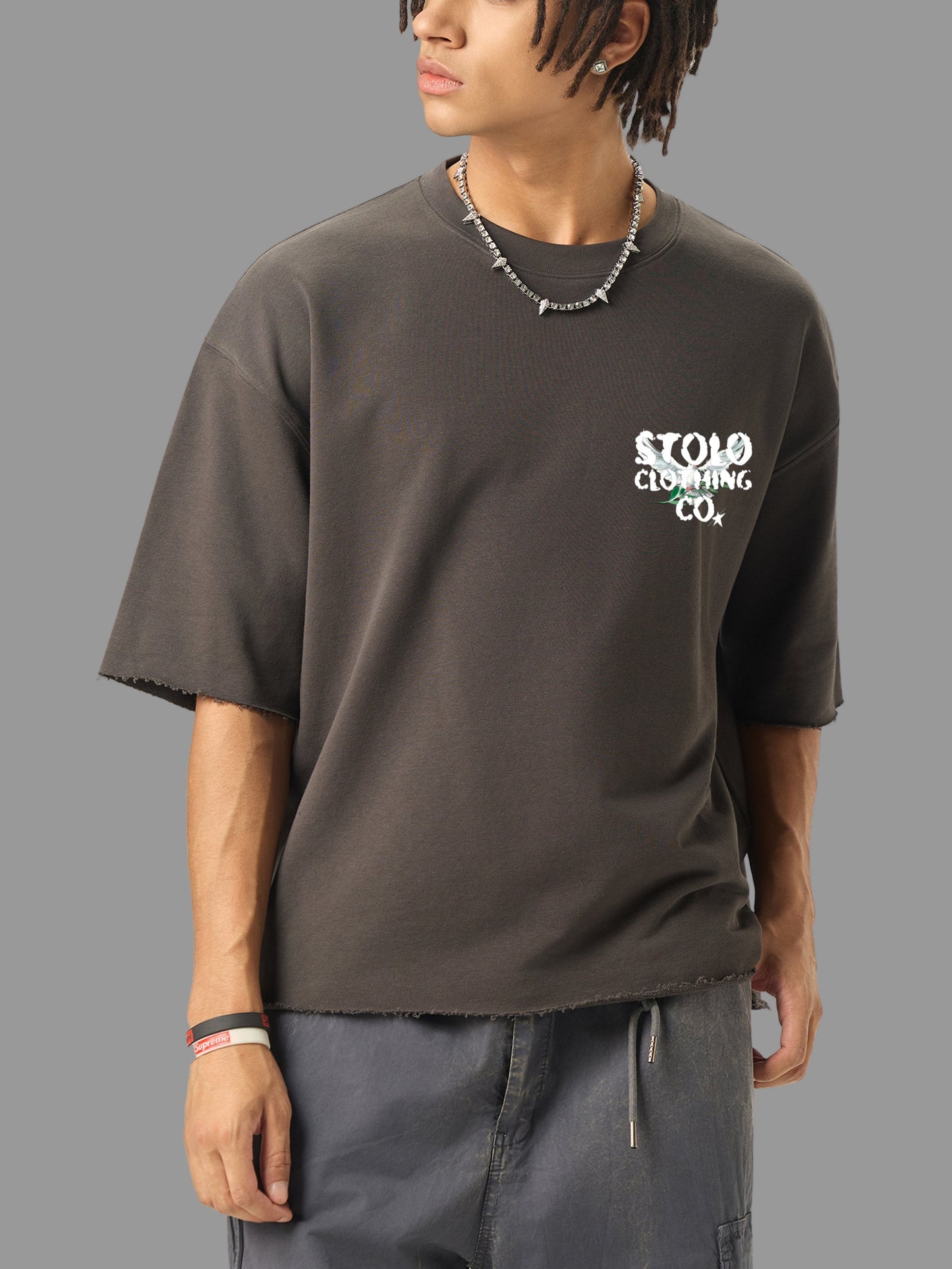 Stolo Clothing Co Birdies Minimalistic Boxy Frayed-Sleeve Raw-Edge Tee