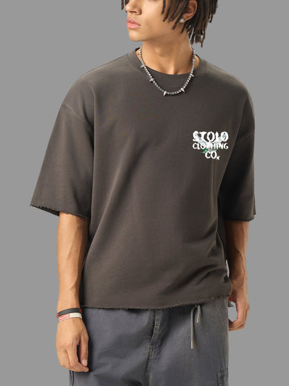 Stolo Clothing Co Birdies Minimalistic Boxy Frayed-Sleeve Raw-Edge Tee