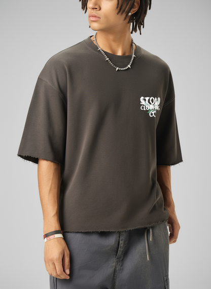 Stolo Clothing Co Birdies Minimalistic Boxy Frayed-Sleeve Raw-Edge Tee