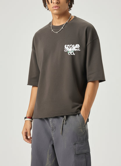 Stolo Clothing Co Birdies Minimalistic Boxy Frayed-Sleeve Raw-Edge Tee