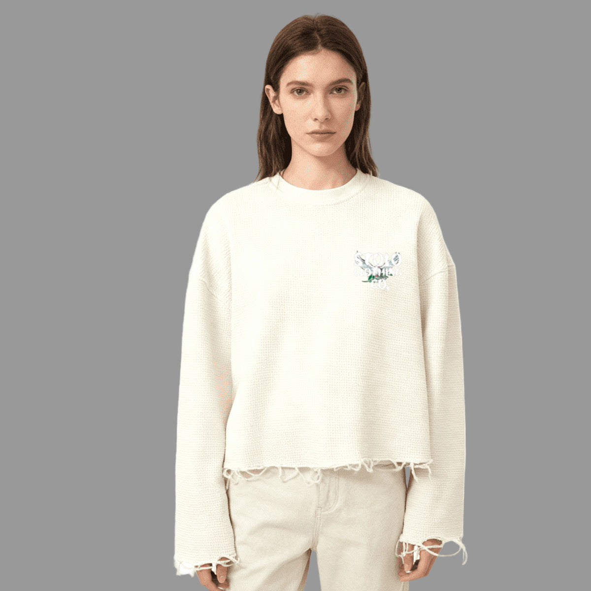 Stolo Clothing Co Birdies Waffle Cropped Long Sleeve Tee