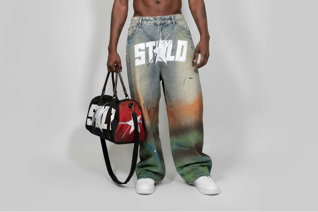 Stolo Clothing Co STARCHILD 1 Of 1 Hand Painted-Splatter Distressed Unisex Baggy Denim Jeans
