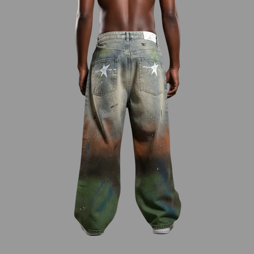 Stolo Clothing Co STARCHILD 1 Of 1 Hand Painted-Splatter Distressed Unisex Baggy Denim Jeans