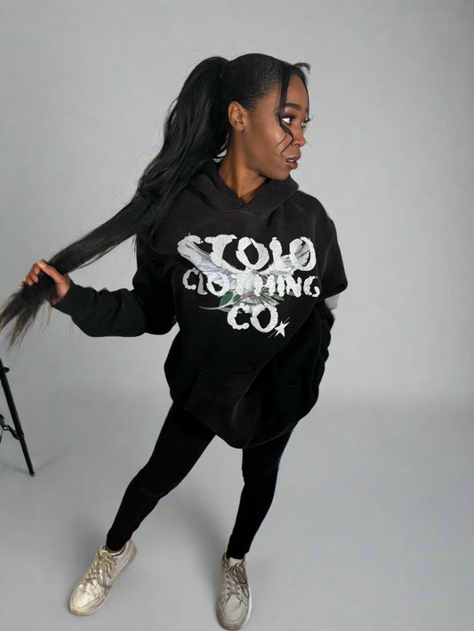 Stolo Clothing Co Birdies Monkey Washed Dyed Fleece Hoodie (BLACK)