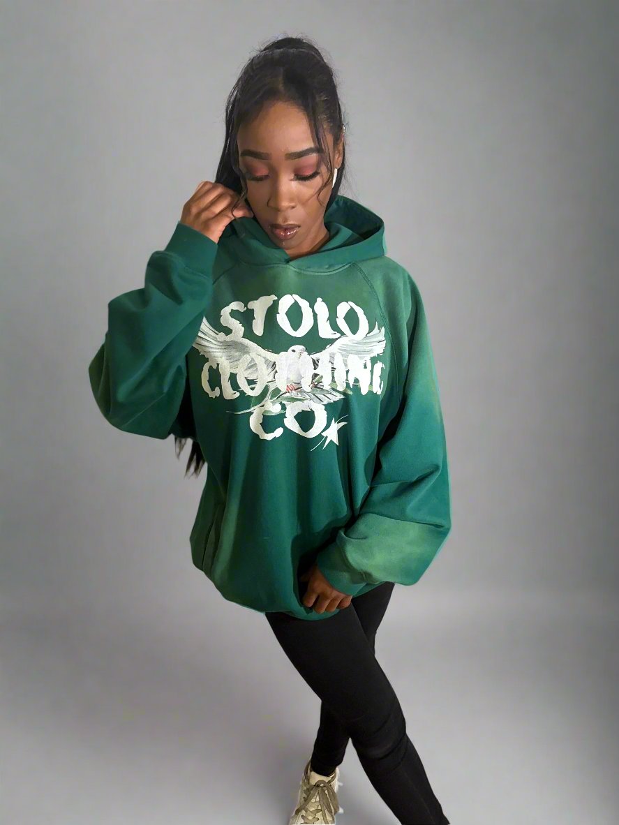 Stolo Clothing Co Birdies Heavyweight Washed Effect Hoodie (Green)