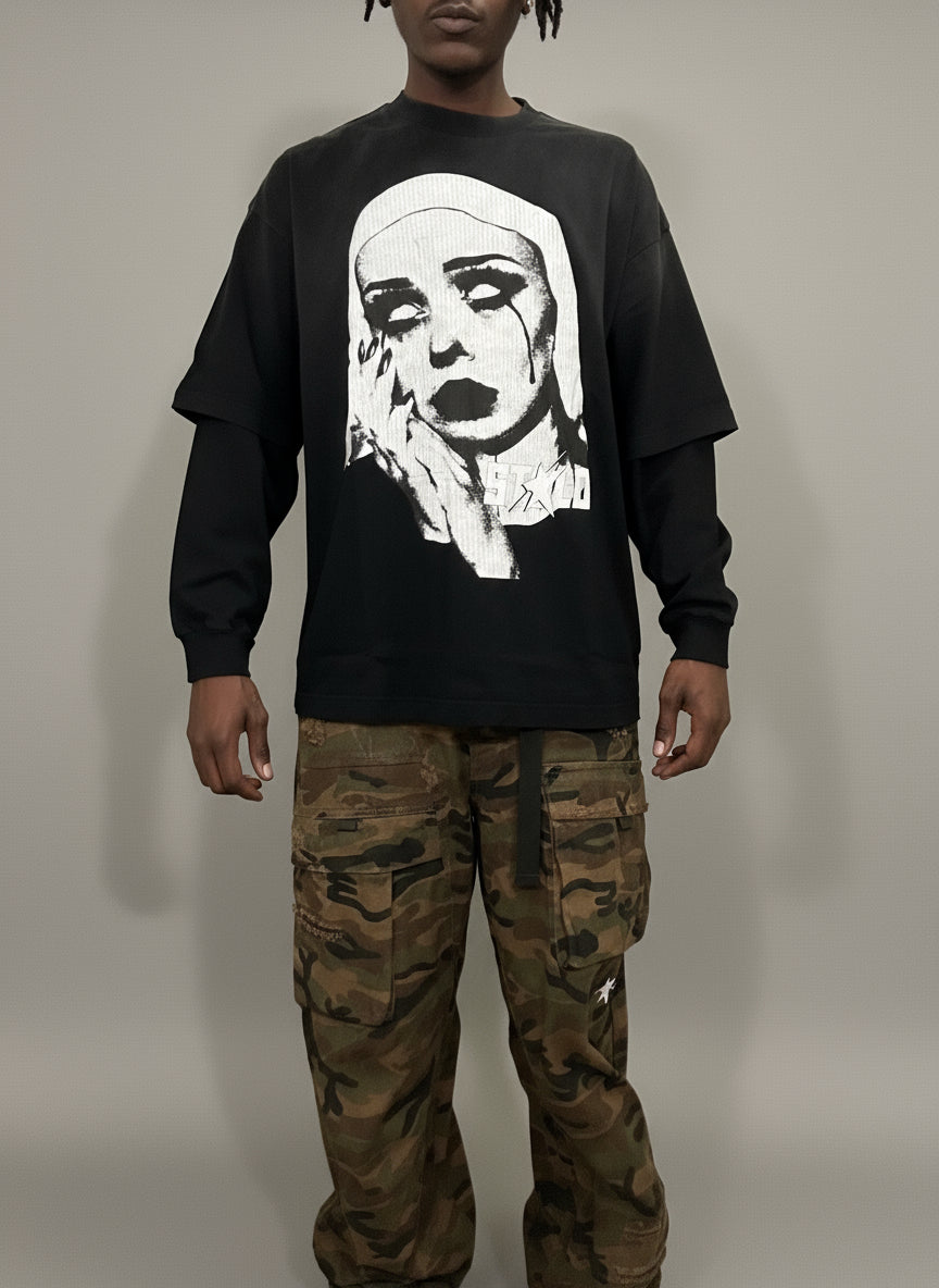 Stolo Clothing Co Essential Unisex Camouflage Frayed Baggy Jeans