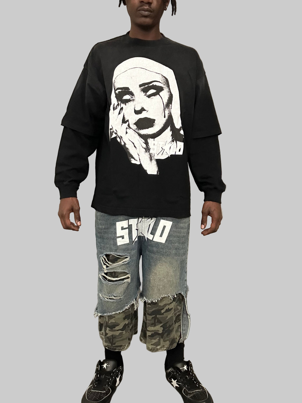 Stolo Clothing Co EVIL NUN Sun Faded Hand-Frayed Double Layered Tee