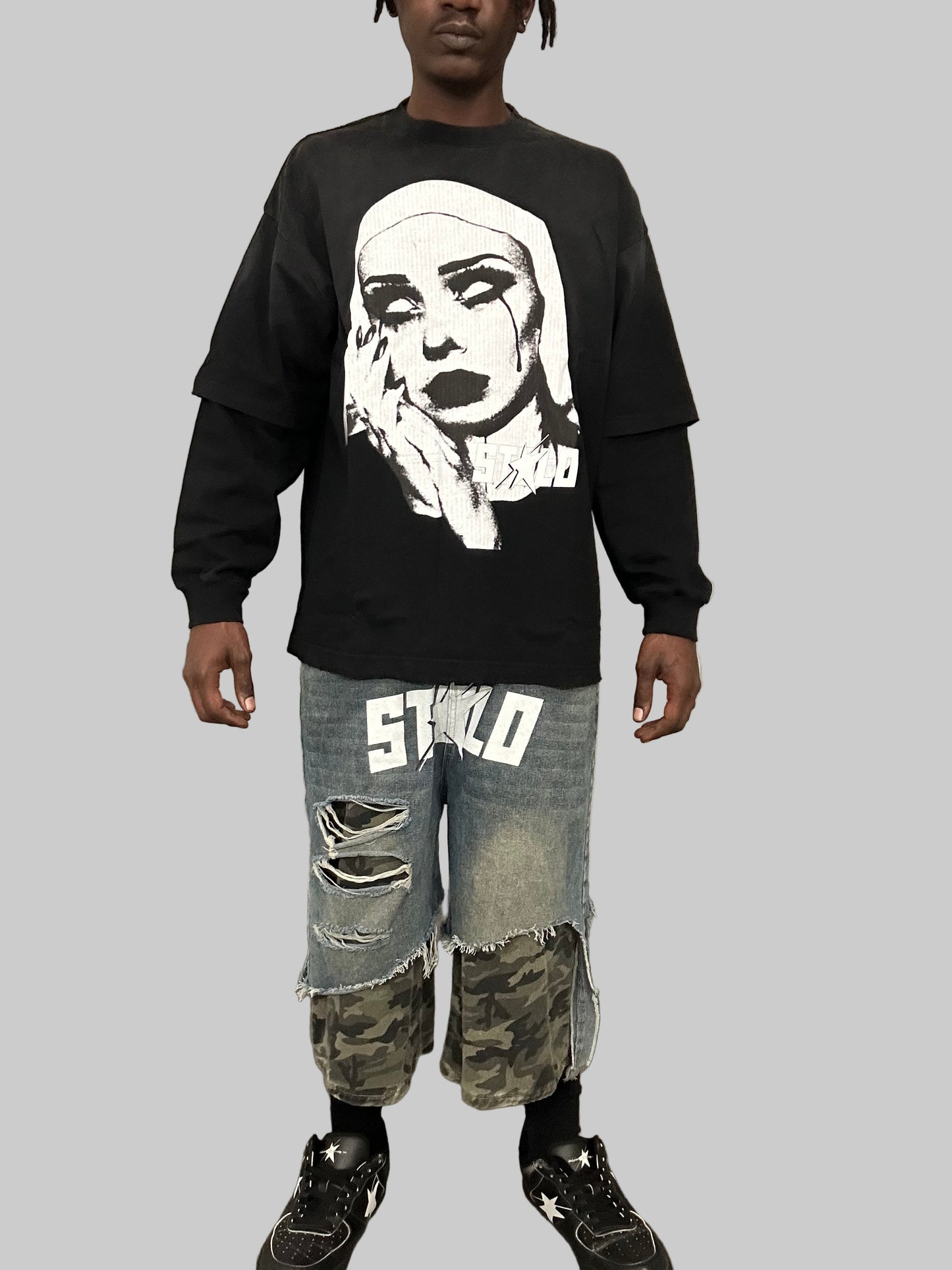 Stolo Clothing Co EVIL NUN Sun Faded Hand-Frayed Double Layered Tee