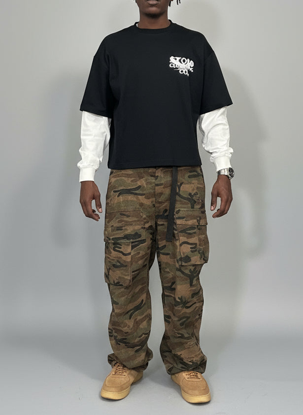 Stolo Clothing Co Essential Unisex Camouflage Frayed Baggy Jeans