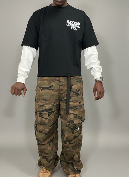 Stolo Clothing Co Essential Unisex Camouflage Frayed Baggy Jeans