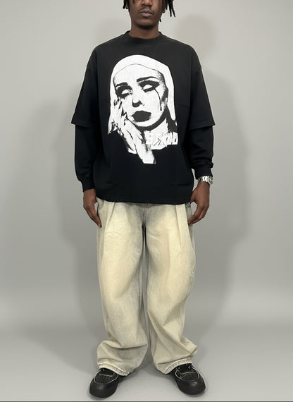 Stolo Clothing Co EVIL NUN Sun Faded Hand-Frayed Double Layered Tee