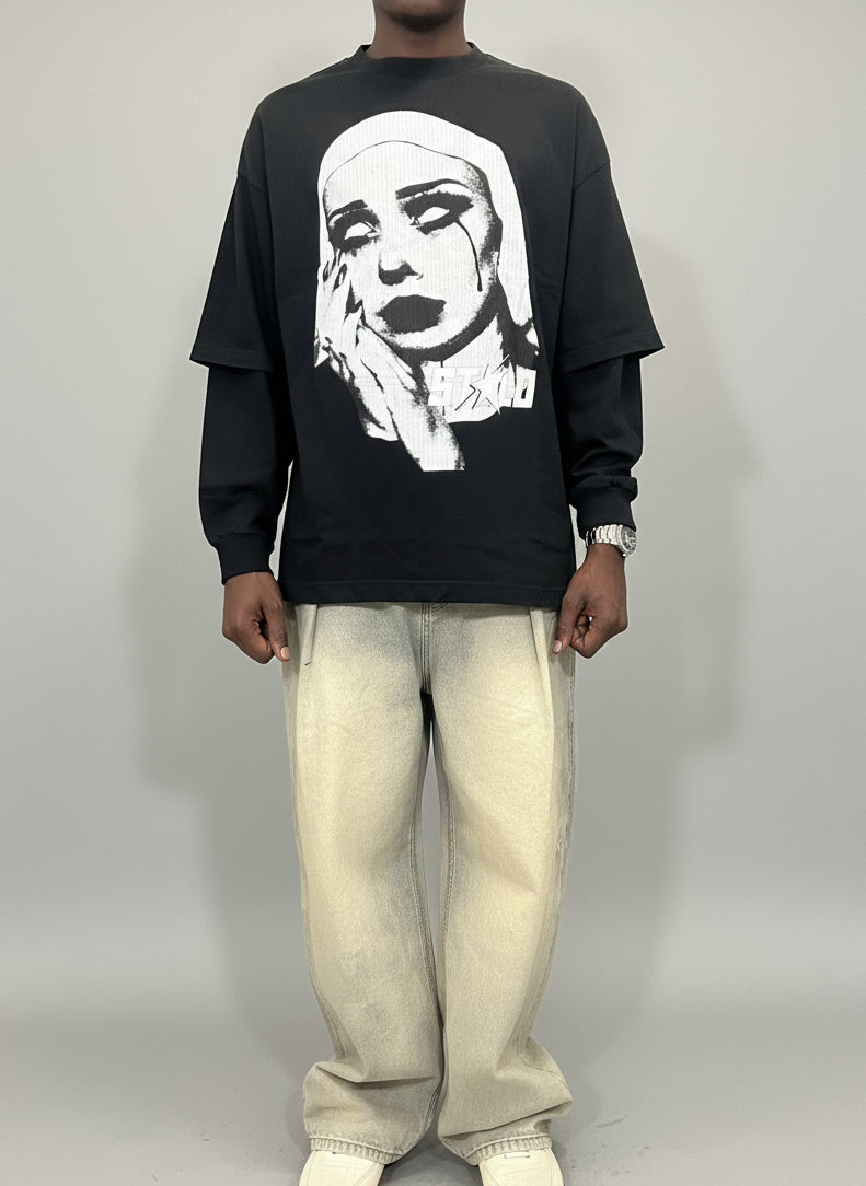 Stolo Clothing Co EVIL NUN Sun Faded Hand-Frayed Double Layered Tee