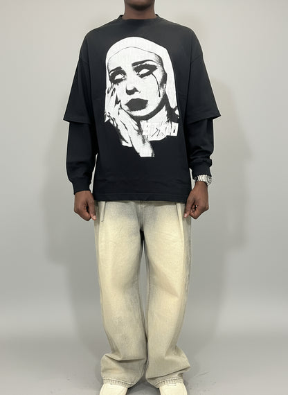 Stolo Clothing Co EVIL NUN Sun Faded Hand-Frayed Double Layered Tee