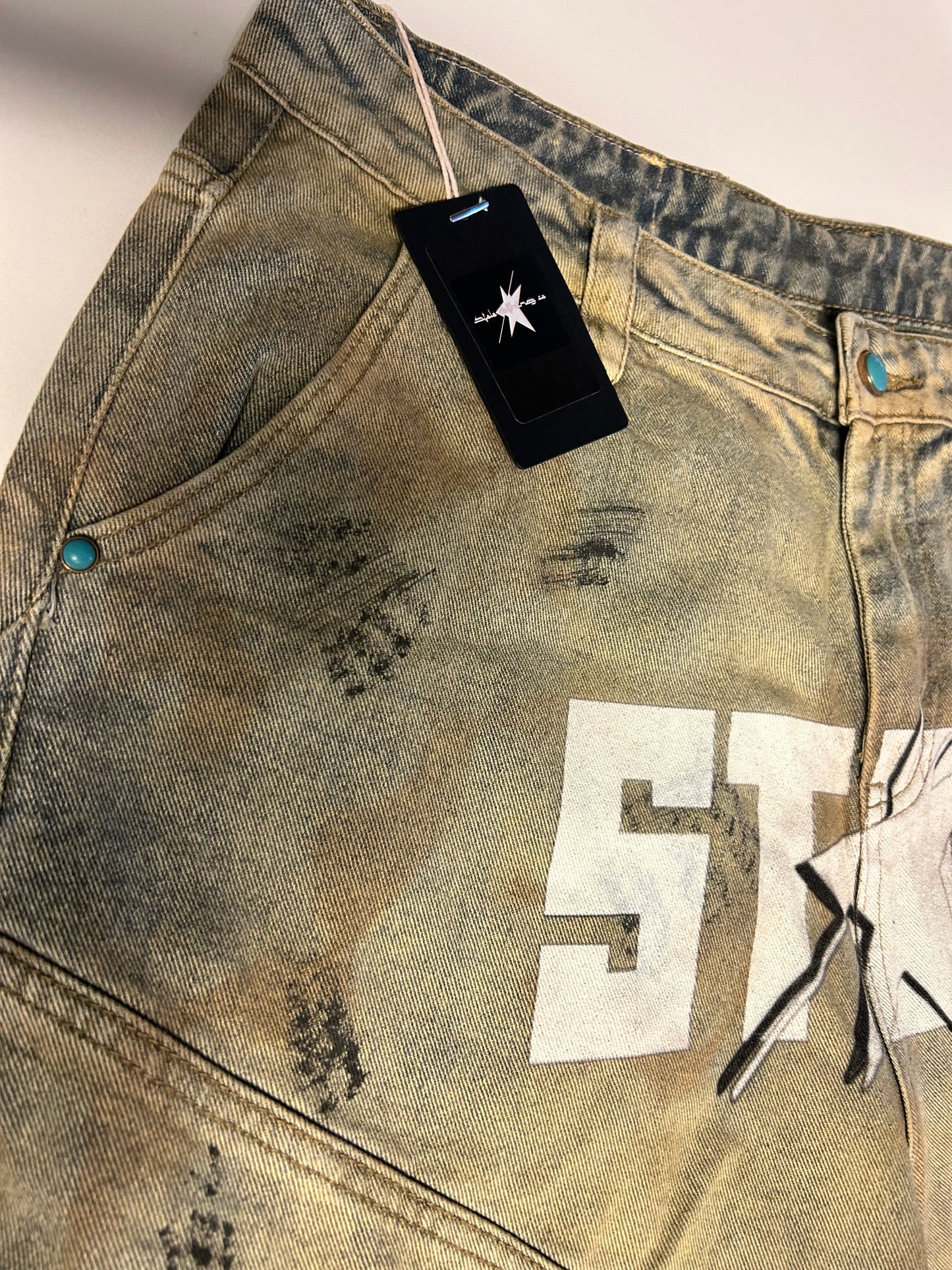 Stolo Clothing Co STARCHILD 1 OF 1 Unisex Dirty Washed Curved Blade Baggy Jeans