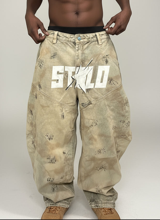 Stolo Clothing Co STARCHILD 1 OF 1 Unisex Dirty Washed Curved Blade Baggy Jeans