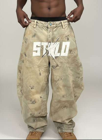 Stolo Clothing Co STARCHILD 1 OF 1 Unisex Dirty Washed Curved Blade Baggy Jeans