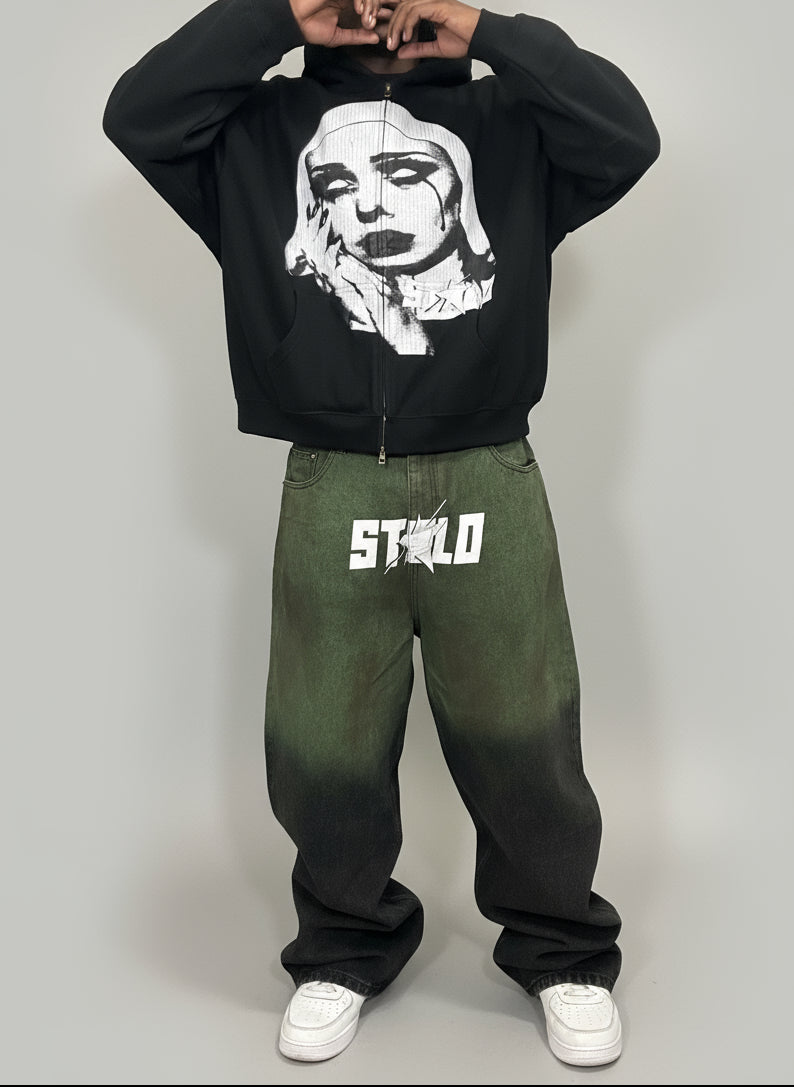 Stolo Clothing Co EVIL NUN Boxy Cropped Fleece Double Zip-Up Hoodie