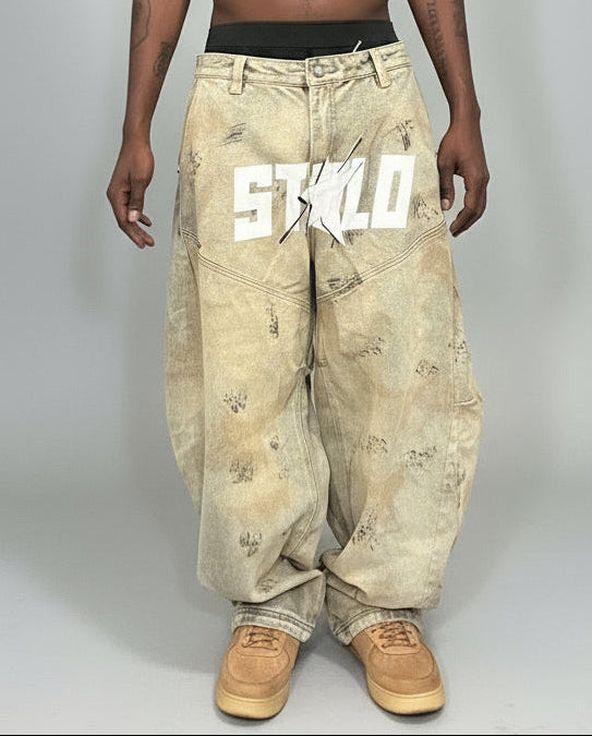 Stolo Clothing Co STARCHILD 1 OF 1 Unisex Dirty Washed Curved Blade Baggy Jeans