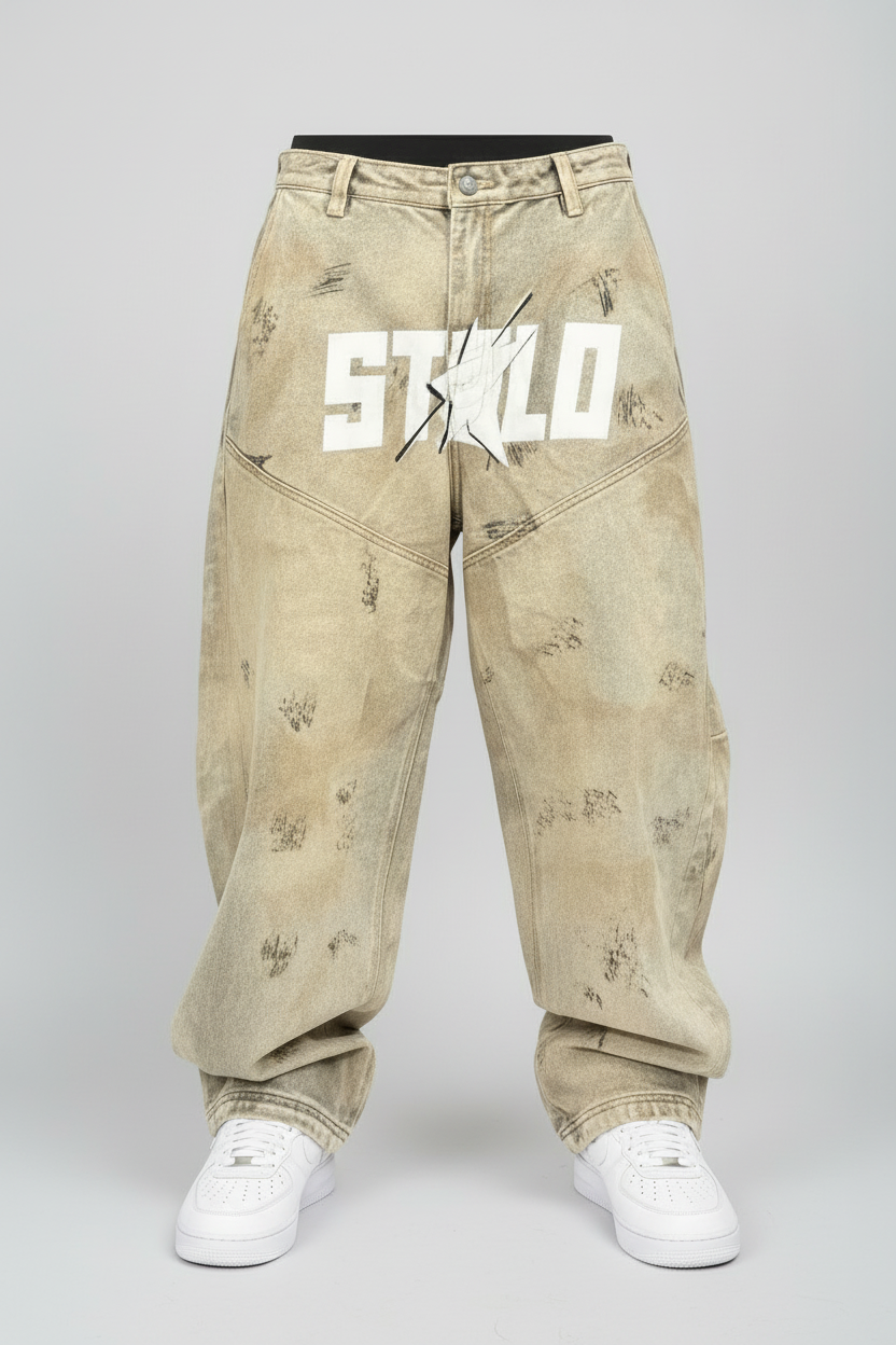 Stolo Clothing Co STARCHILD 1 OF 1 Unisex Dirty Washed Curved Blade Baggy Jeans