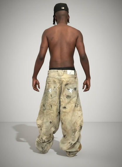 Stolo Clothing Co STARCHILD 1 OF 1 Unisex Dirty Washed Curved Blade Baggy Jeans