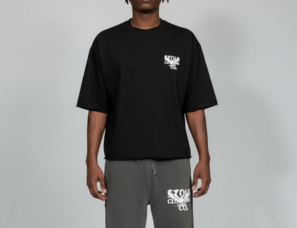 Stolo Clothing Co Birdies Minimalistic Boxy Frayed-Sleeve Raw-Edge Tee