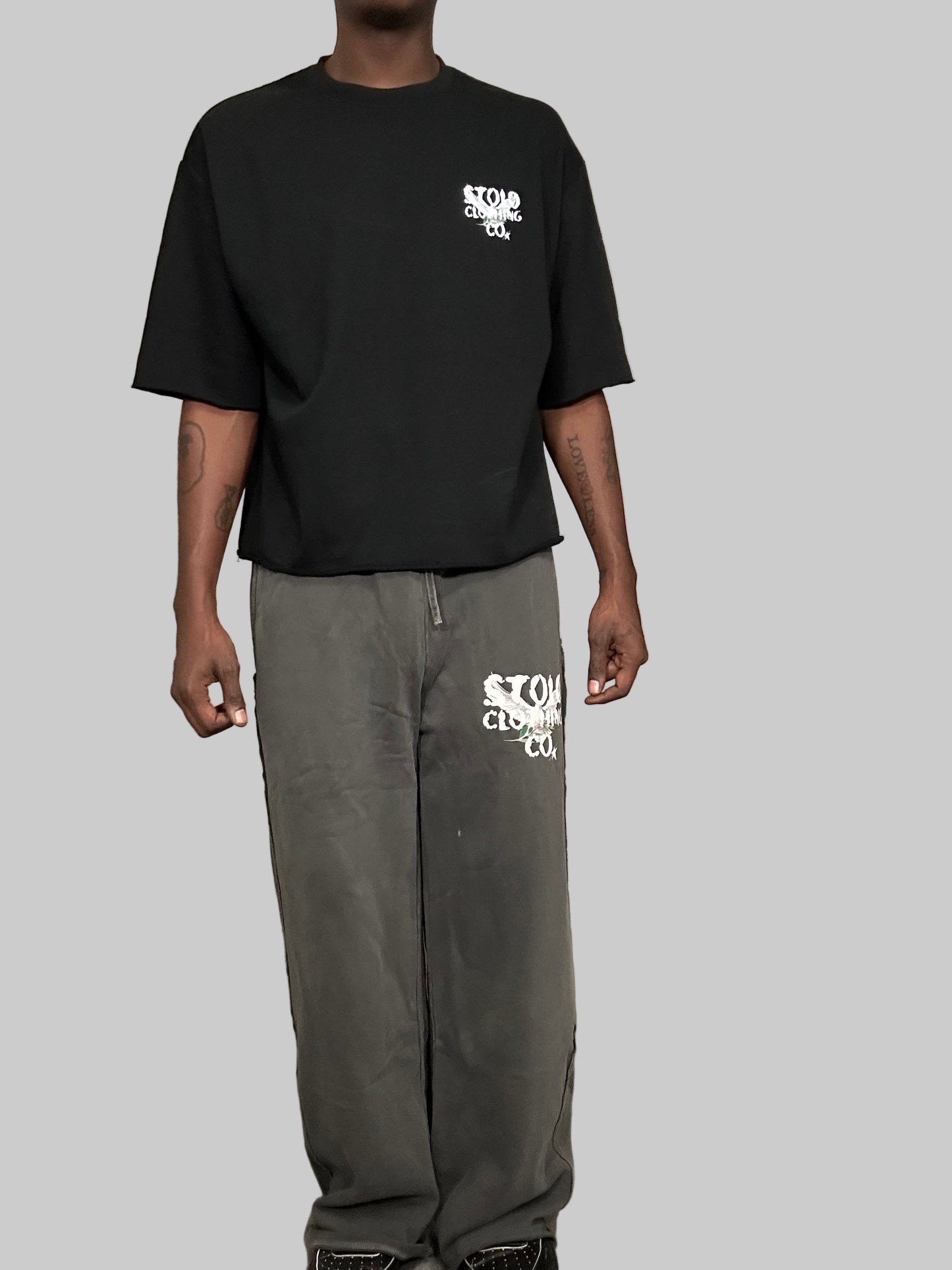 Stolo Clothing Co Birdies Minimalistic Boxy Frayed-Sleeve Raw-Edge Tee