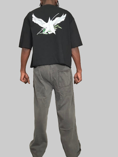 Stolo Clothing Co Birdies Minimalistic Boxy Frayed-Sleeve Raw-Edge Tee