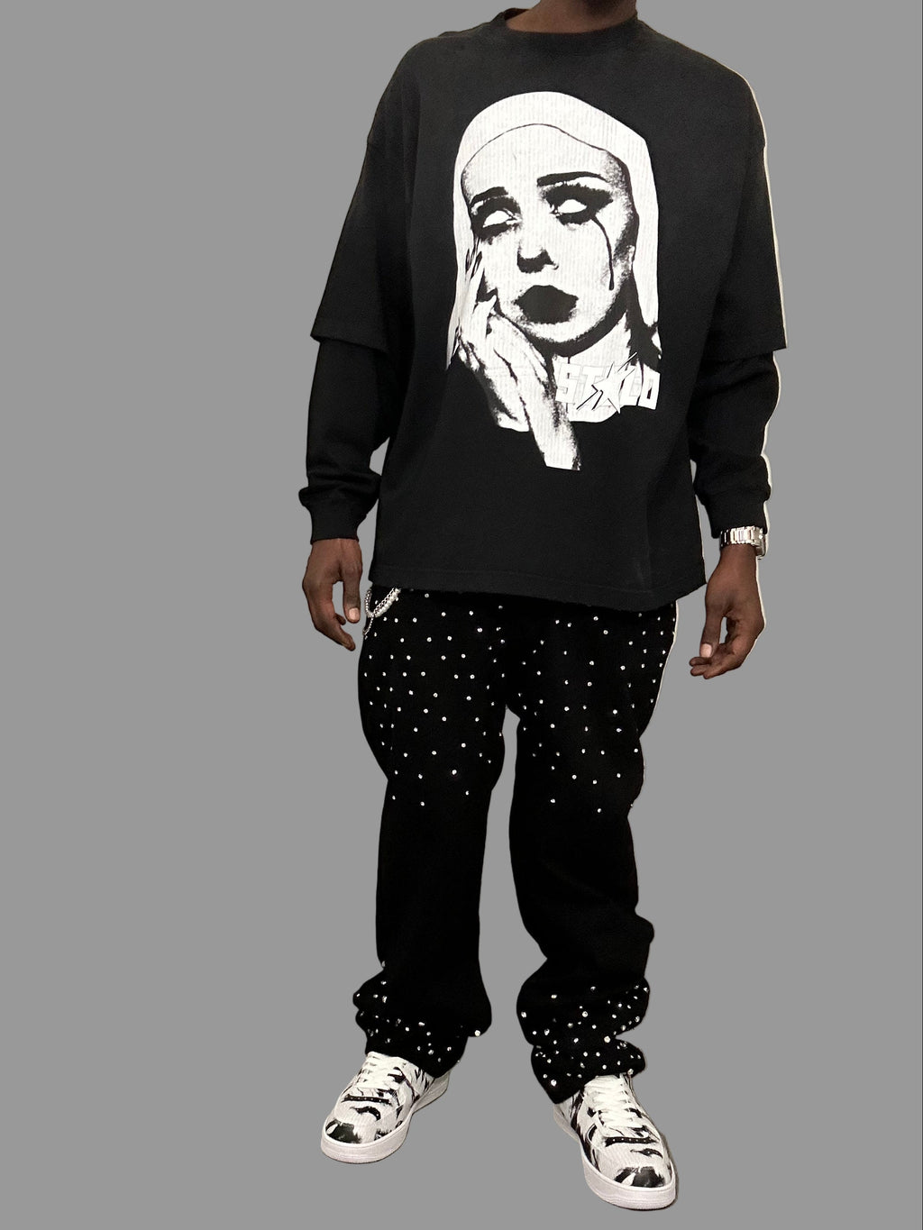 Stolo Clothing Co EVIL NUN Sun Faded Hand-Frayed Double Layered Tee